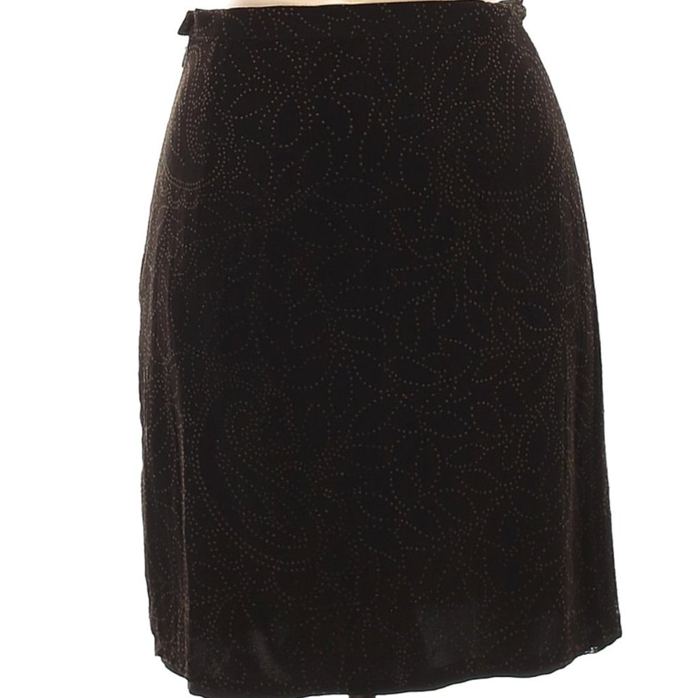 Marella Wool Skirt Black Brown Swirl Design Knee Length Sz 8 #538 - Picture 2 of 2